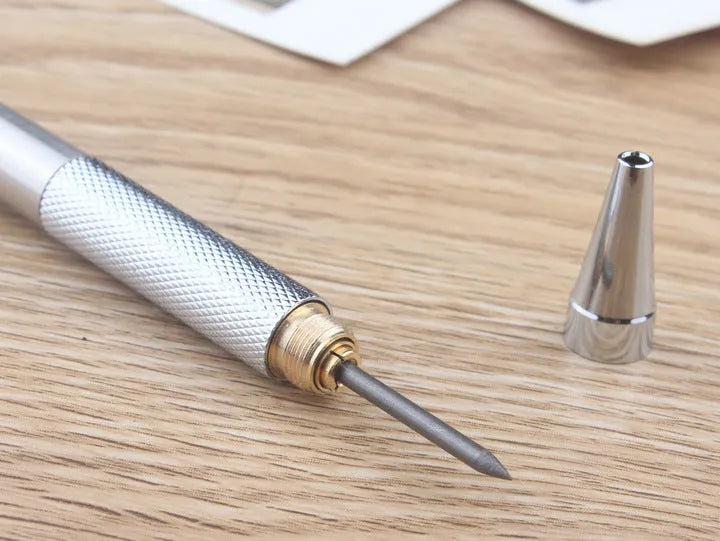 Metal automatic mechanical pencil with push-button mechanism, compatible with 0.5mm to 2.0mm lead sizes