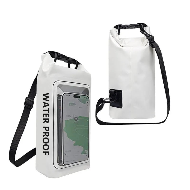 PVC mesh waterproof crossbody sports dry bag shown in army green colour, suitable for beach and swimming.