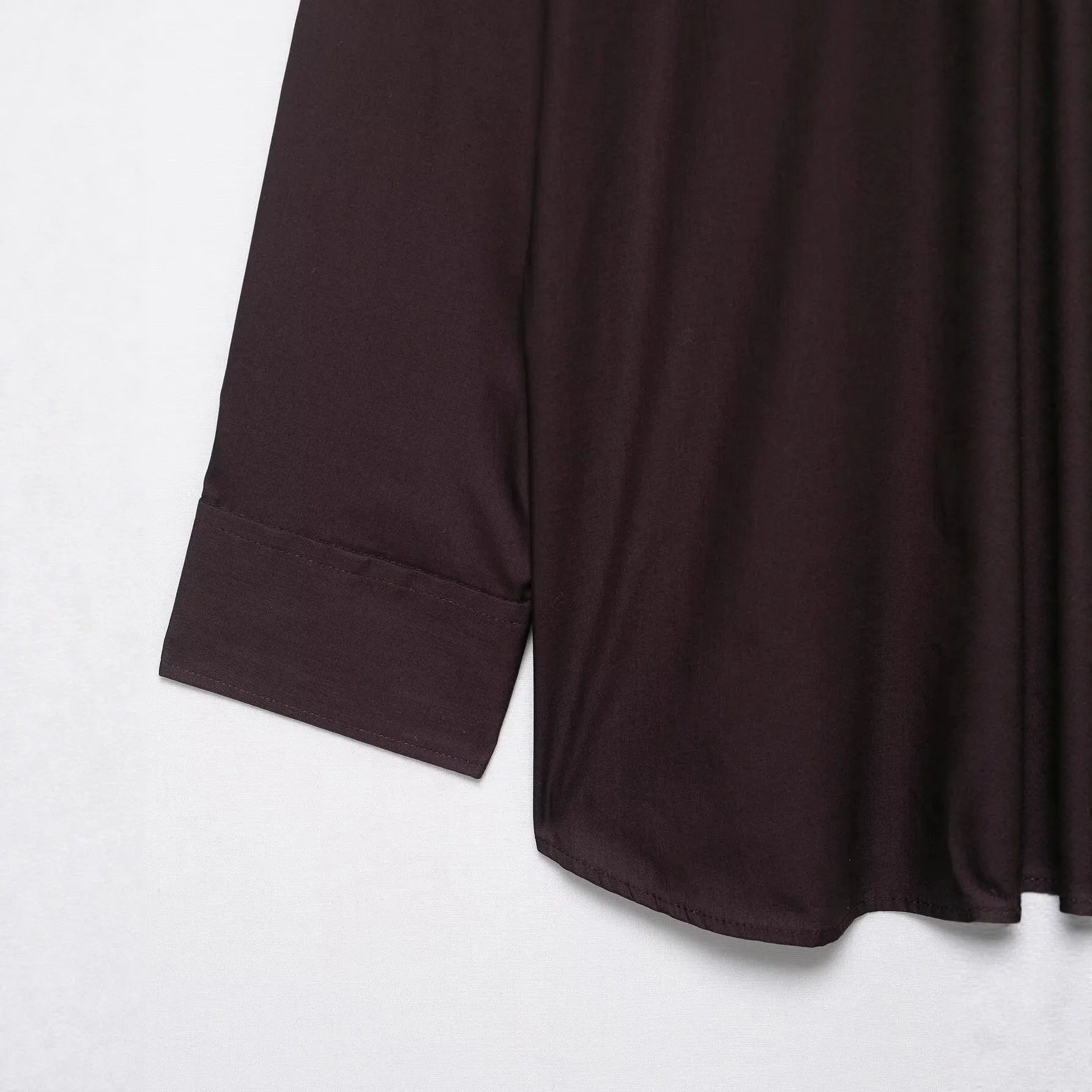 Women's brown solid colour poplin shirt with bow tie and long sleeves, loose fit