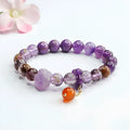 Natural purple amethyst crystal bracelet with red agate accents, 8mm beads, Mori style adjustable design