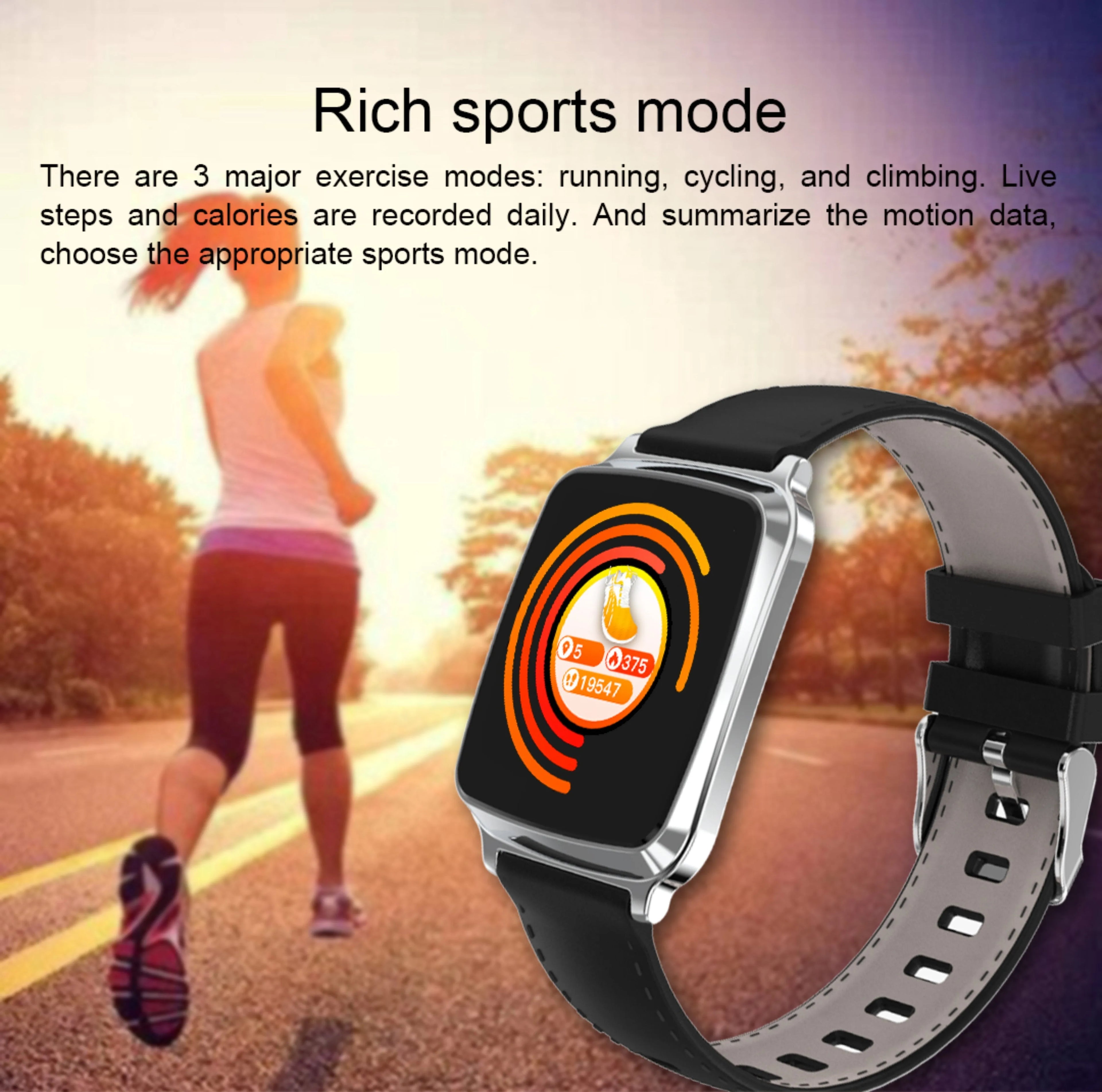 M8 smart bracelet showing zinc alloy body with tempered glass screen and TPU wrist strap