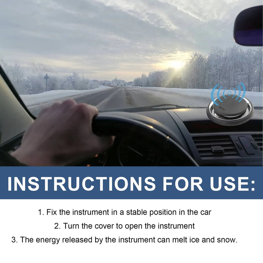 Black portable car deicing instrument 7.4 cm by 7.4 cm on a flat surface