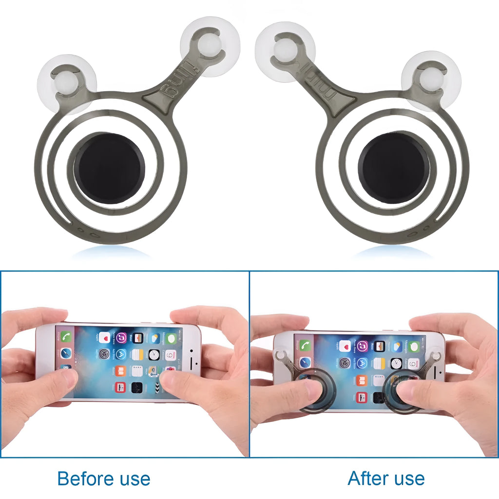 Pair of clear mobile gaming joysticks with coloured accents for touch screen control enhancement