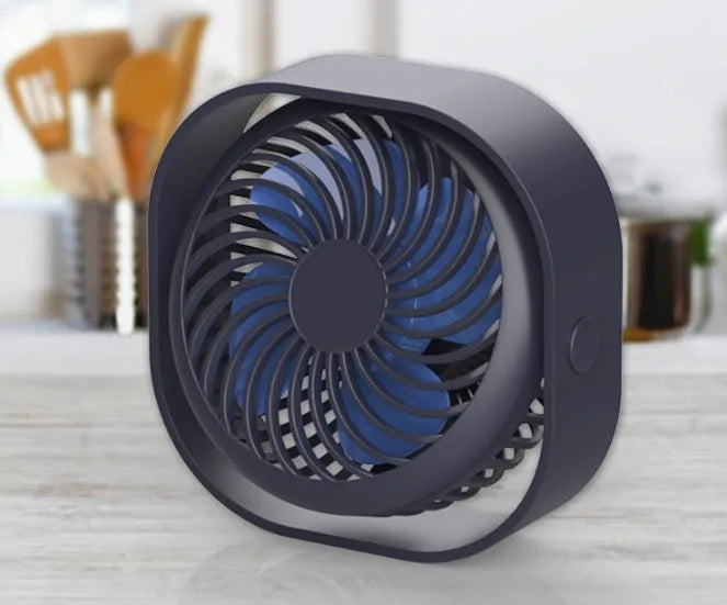 USB charging desk fan with 360-degree rotation in modern alarm clock design