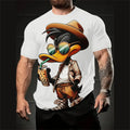 Men's loose fit casual T-shirt featuring a 3D printed cartoon pattern on the front.