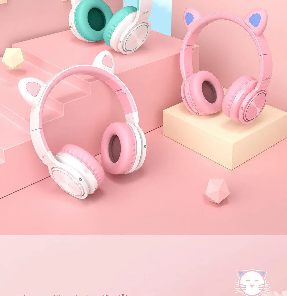 Pink white Luminous Bluetooth wireless gaming headset with microphone and 40mm speakers