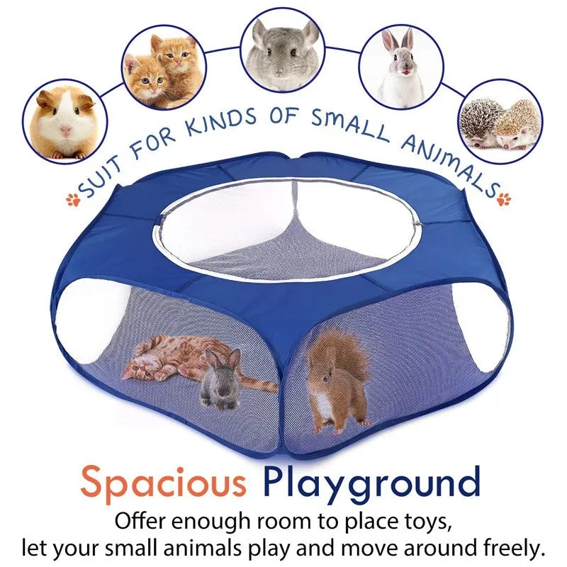 Folding pet fence 120x38 cm blue with breathable zipped cover and waterproof base
