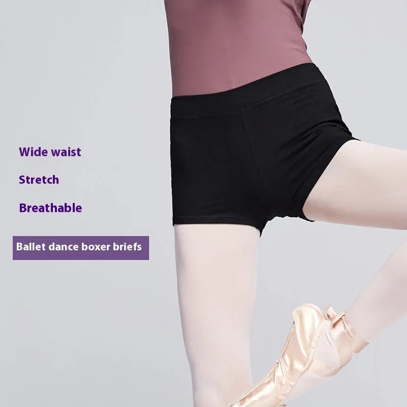 Black cotton ballet practice shorts for women's fitness and dance exercise