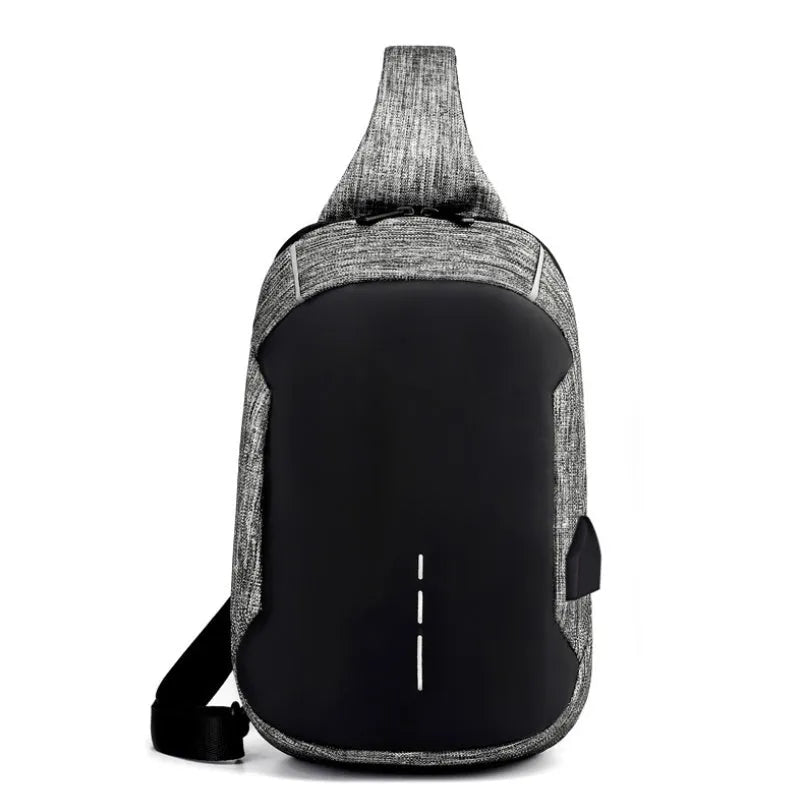 Oxford waterproof chest bag with zipper opening and internal phone pocket in dark blue colour