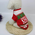 Red two-legged pet vest for Teddy dogs sized XS to XL on a small dog for autumn Christmas wear