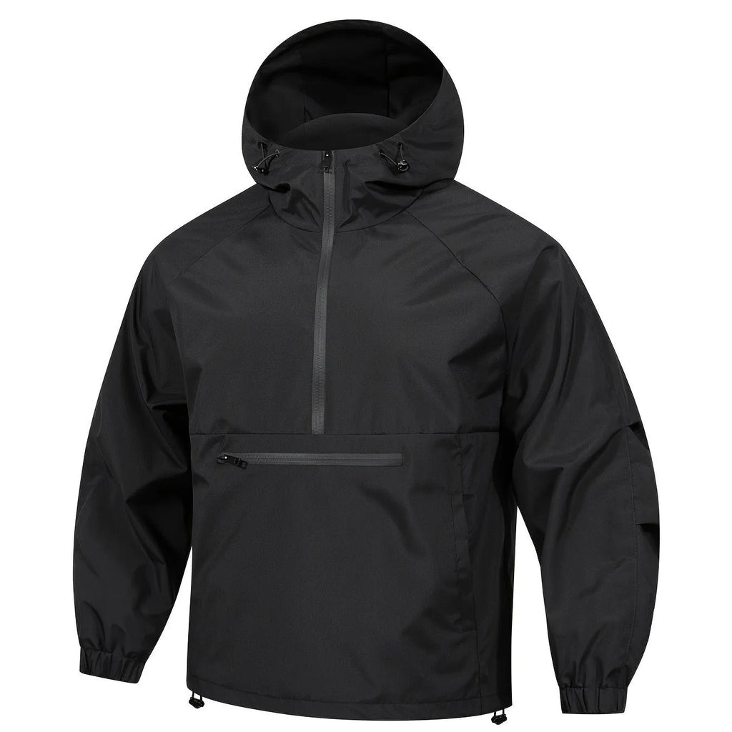 Men's Korean-style corduroy hooded jacket with half-zip front in light grey colour