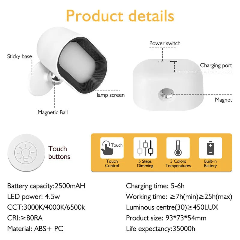Oval white magnetic wall lamp with remote control on a plain wall.