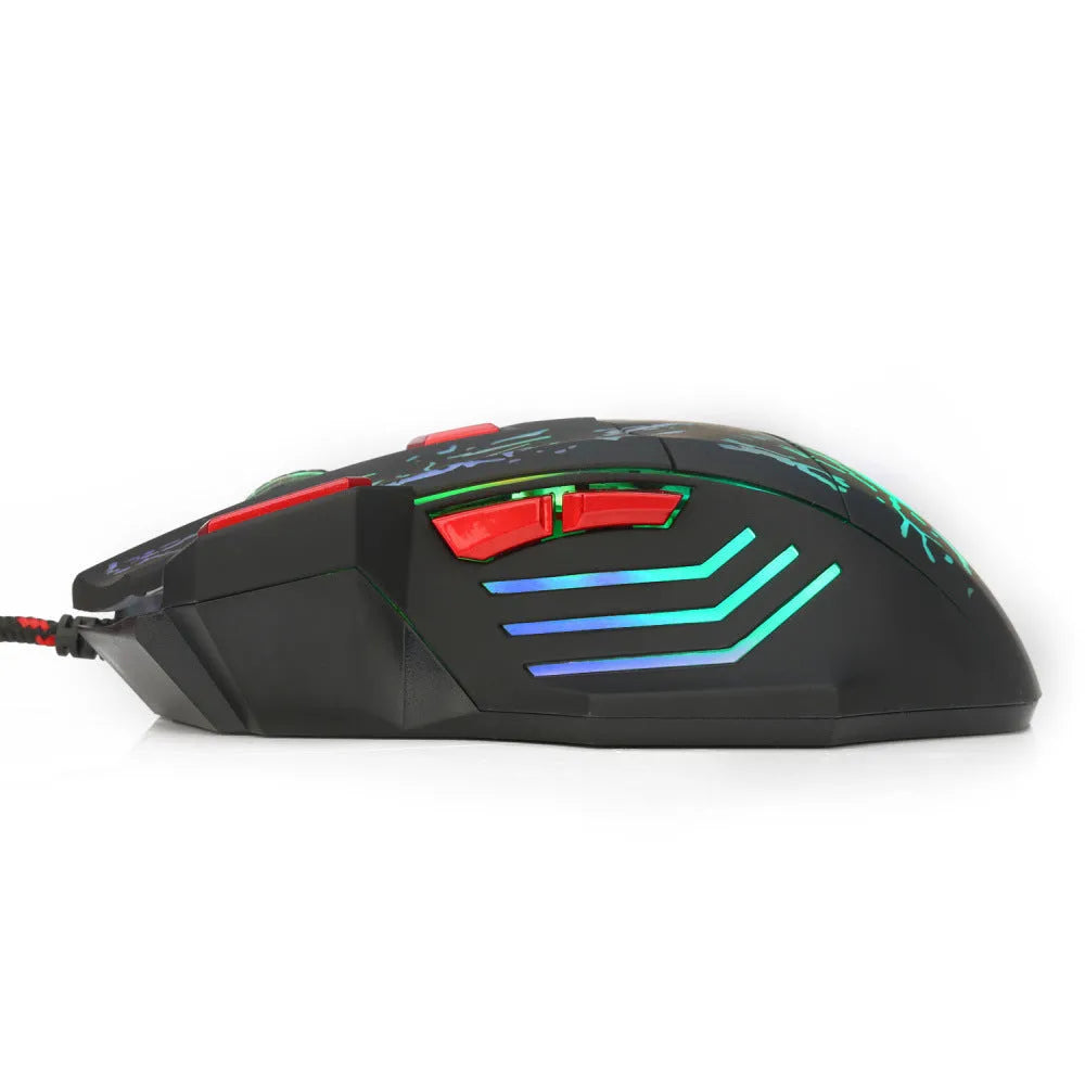 Water Crack colourful luminous gaming mouse with wired USB connection and ergonomic design
