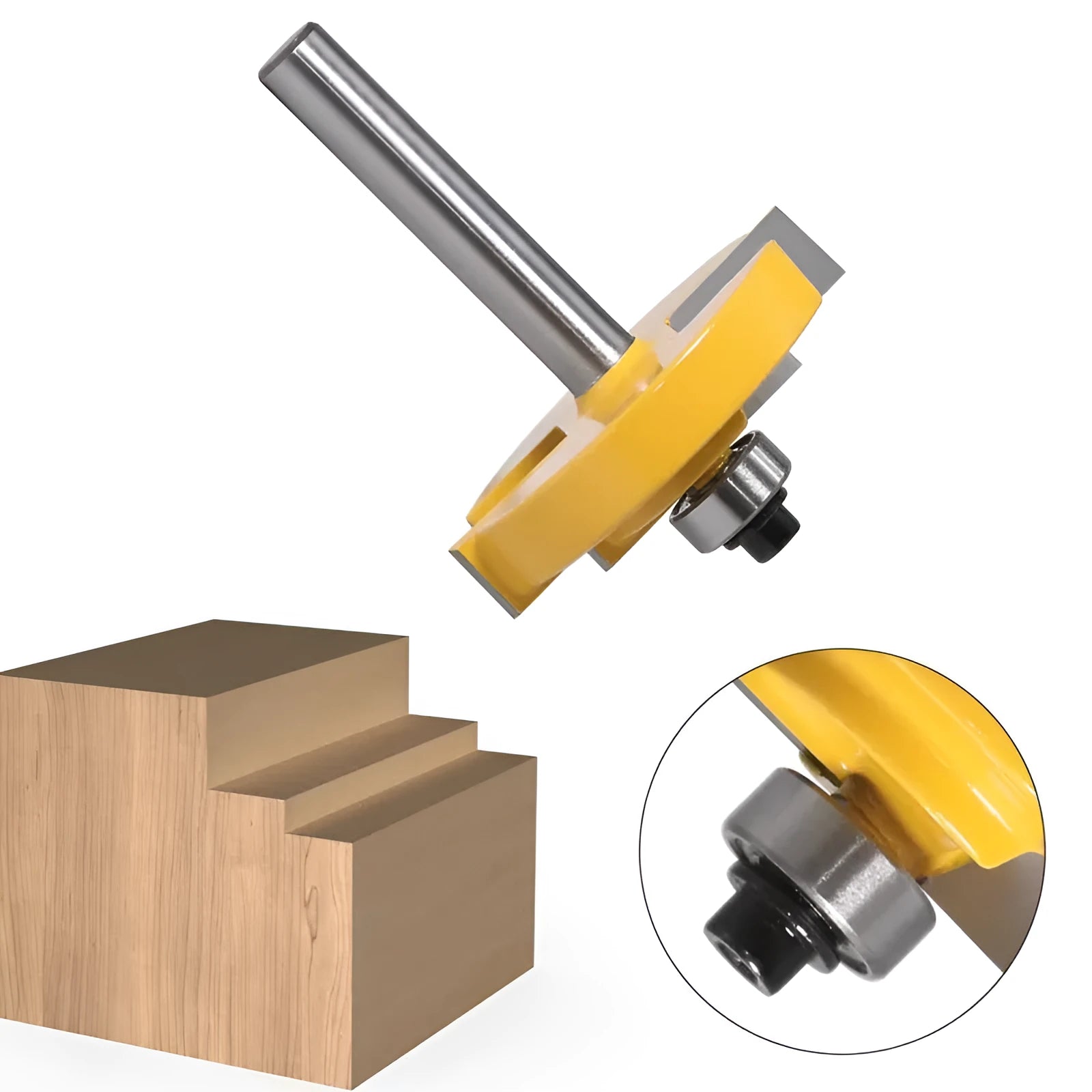 Carbide woodworking step cutter with 47.62mm ball diameter and 8mm round shank