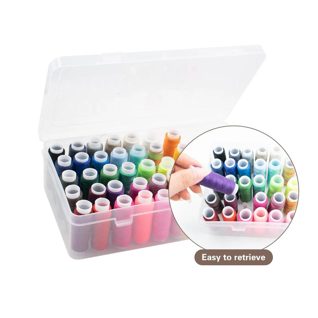 Transparent plastic storage box with 42 small compartments for sewing and embroidery supplies organiser.