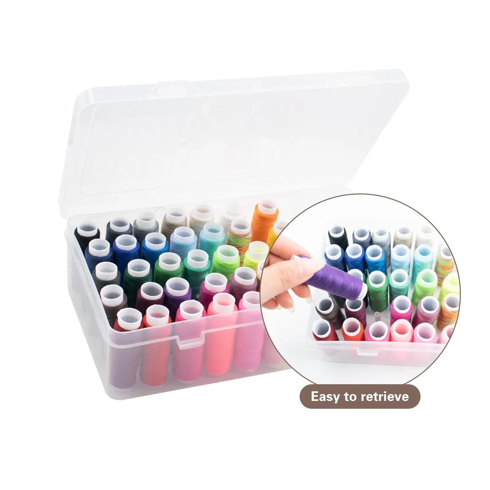 Transparent plastic storage box with 42 small compartments for sewing and embroidery supplies organiser.