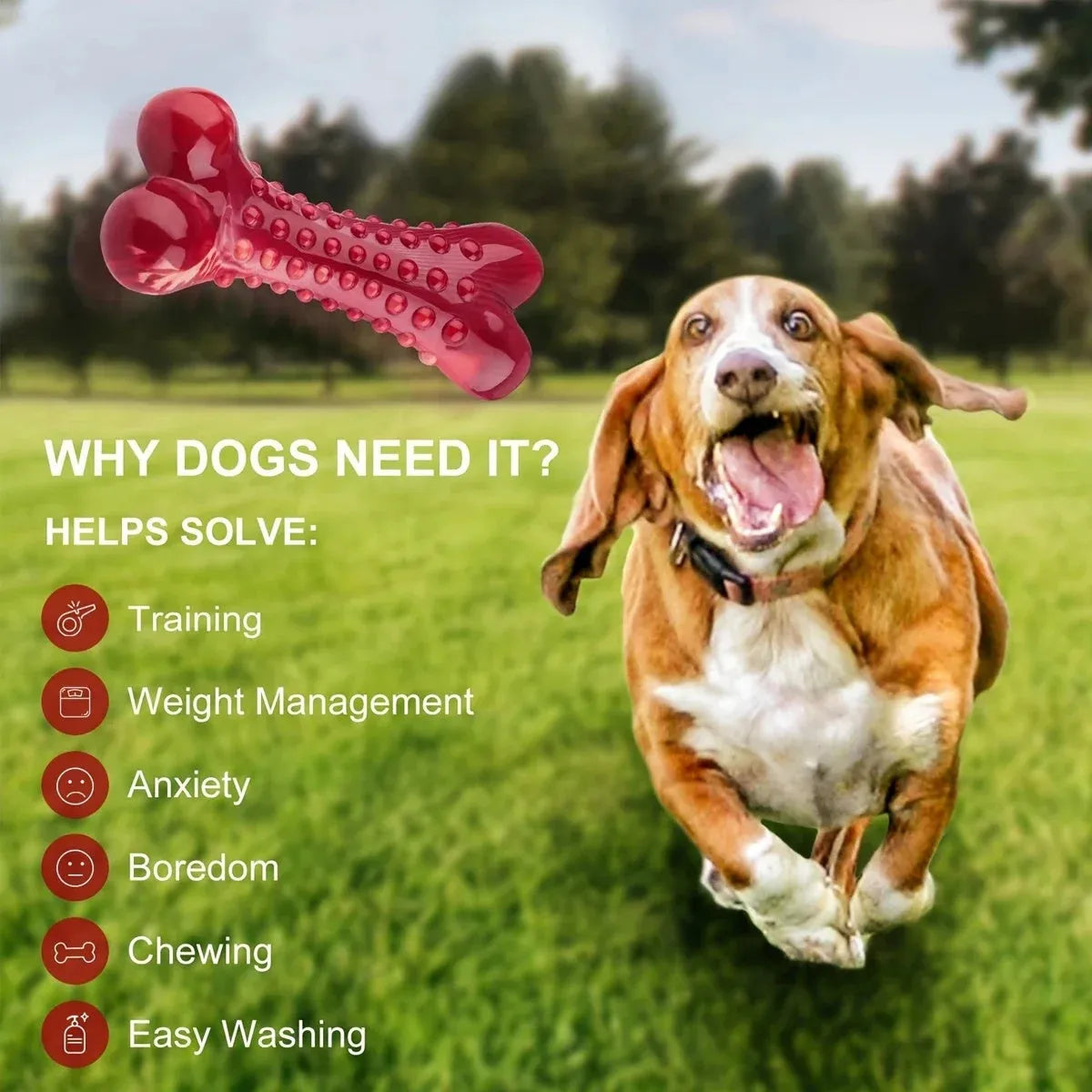 Natural rubber chew toy in red for aggressive dogs - durable construction for heavy chewing