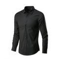 Men's loose-fit long-sleeve linen shirt in a slim style, shown in a neutral colour.