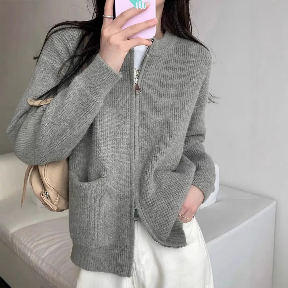 Soft wind sweater coat cardigan in viscose fibre fabric beige grey black khaki colours