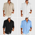 Men's casual long sleeve button-up shirt with polo collar and lace pocket detail in cotton blend fabric