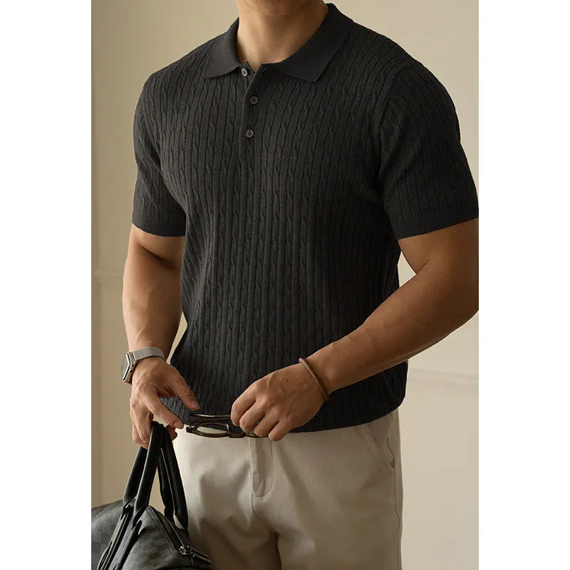 Men's short sleeve business top in polyester nylon acrylic wool blend available in khaki black white colours