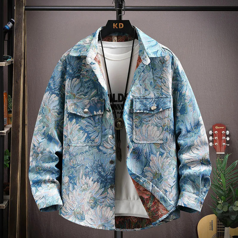 Casual long sleeve lapel shirt coat in a straight hem design, shown in one of its available colours.