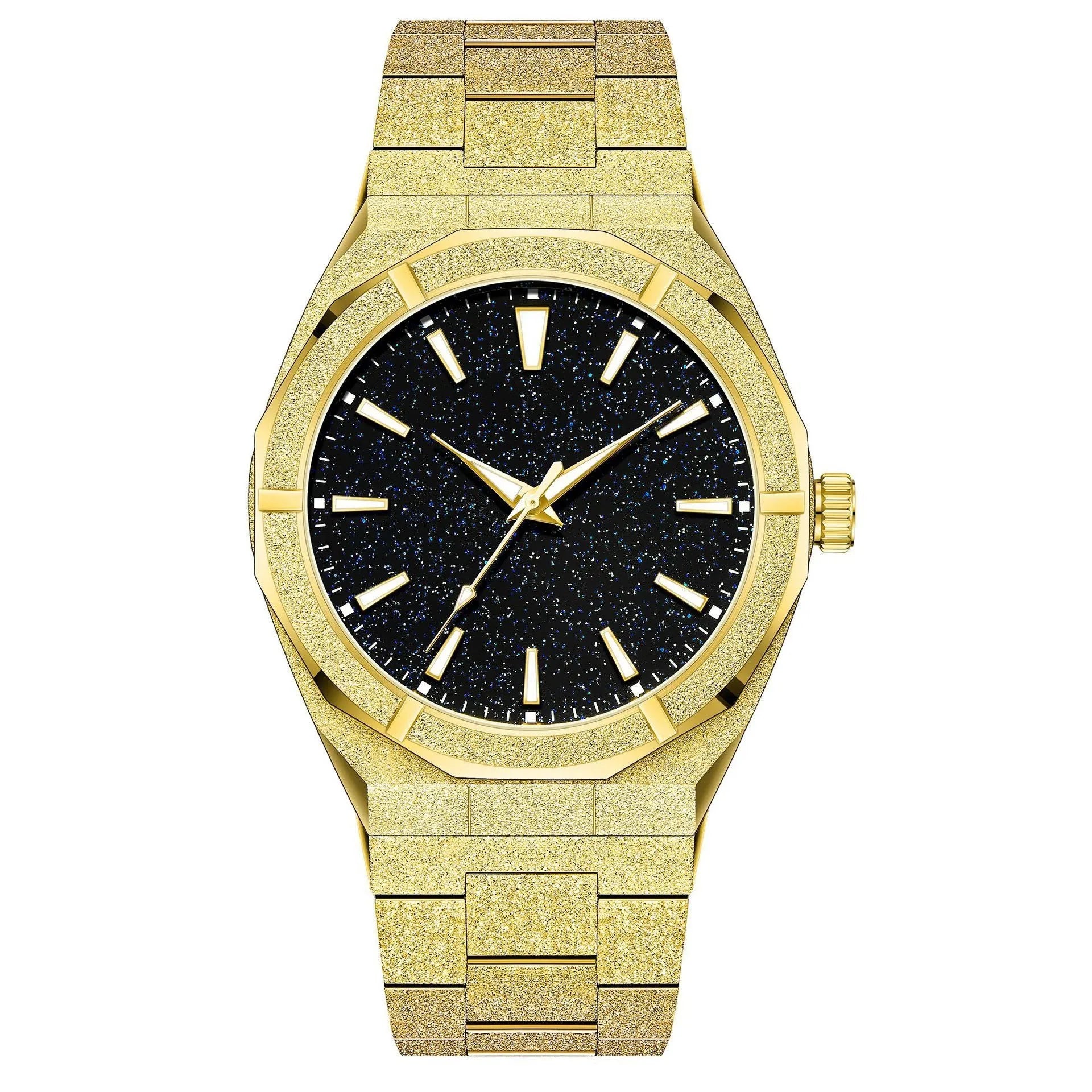 Men's stainless steel business watch with frosted case and luminous hands in black, gold or silver options