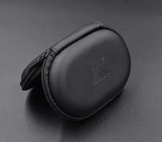 Black oval leather storage bag for earphones compatible with EDX PRO and other models