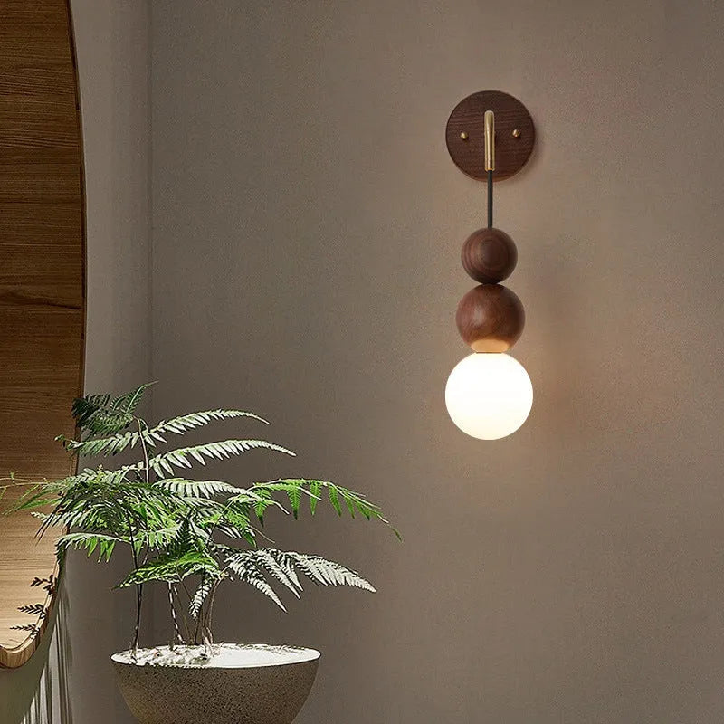 Wood and copper wall lamp with tricolour light and lollipop suspension wire model, 10cm diameter 50cm height, 220V.