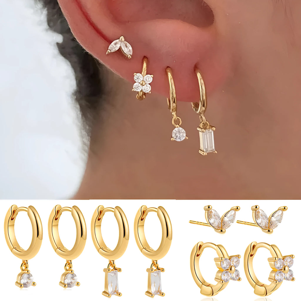Copper plating geometric square earrings set for women in gold or silver finish with zircon detailing
