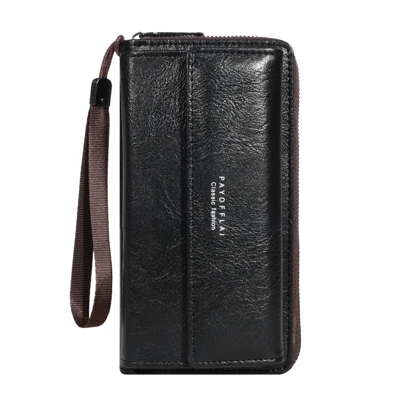 Men's PU leather wallet with multiple card slots in black, brown, and coffee colours