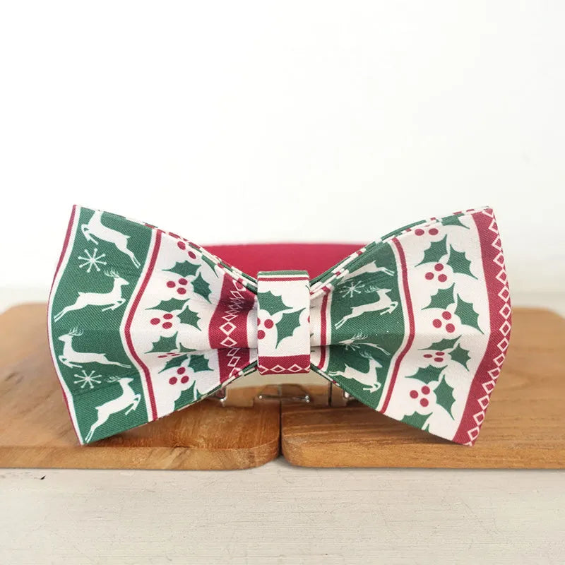 Dog thicken soft collar and leash set in light gold Christmas deer pattern on polyester