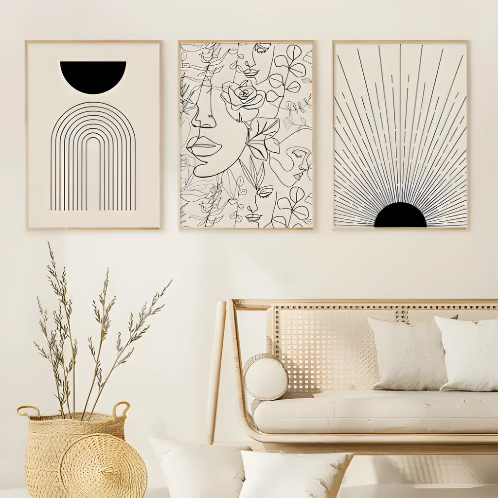 Boho canvas abstract lines frameless wall art with animal subject, spray painting, available in multiple sizes