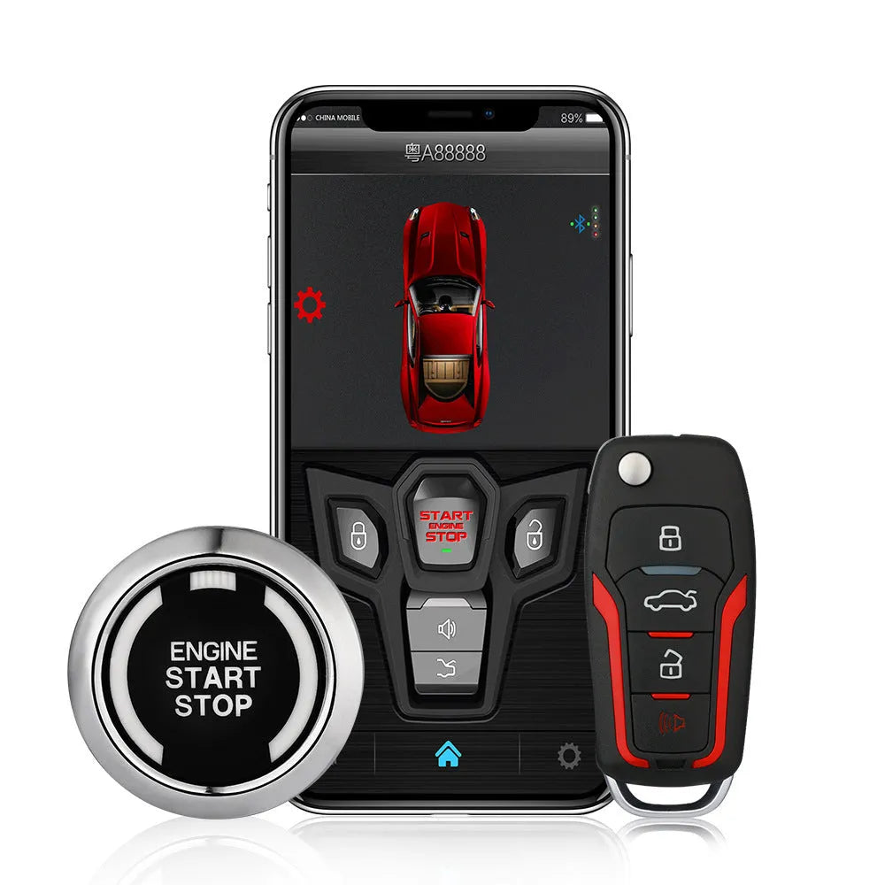 Red and black one-way remote car alarm system with GPS tracking and 3000m range