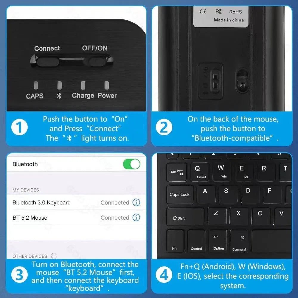 iPad protective case with luminous Bluetooth keyboard and leather sheath, black variant, rear view showing TPU shell and bracket