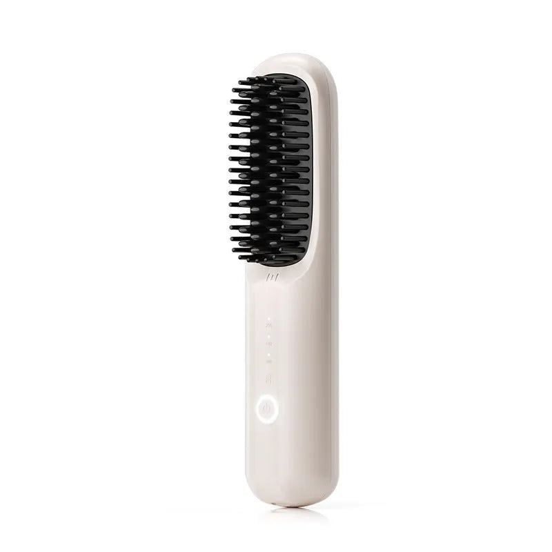 Anion wireless straight comb in beige, a cordless hair styling tool with Type-C charging port.