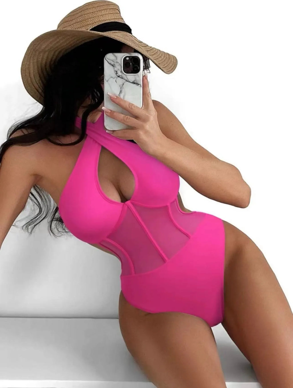 Women's one-piece swimsuit bikini in spun yarn fabric available in black, rose red and green colours