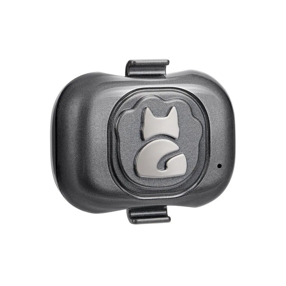 Black GPS pet locator tracker with hanging rope for attachment to pet collar