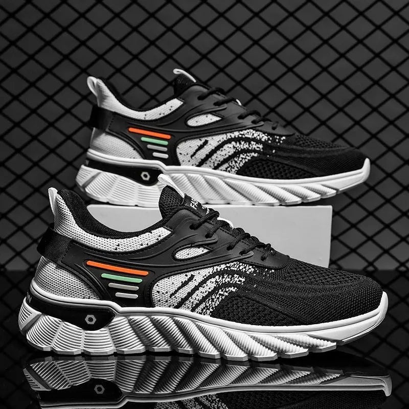 Men's white blue platform casual running shoes with mesh upper and rubber sole