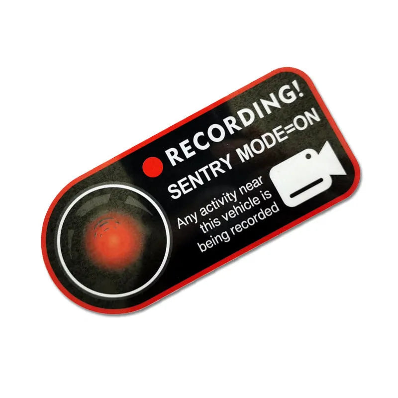 Pair of PVC electrostatic Sentry Mode warning stickers for Tesla, size 11x5cm, English text