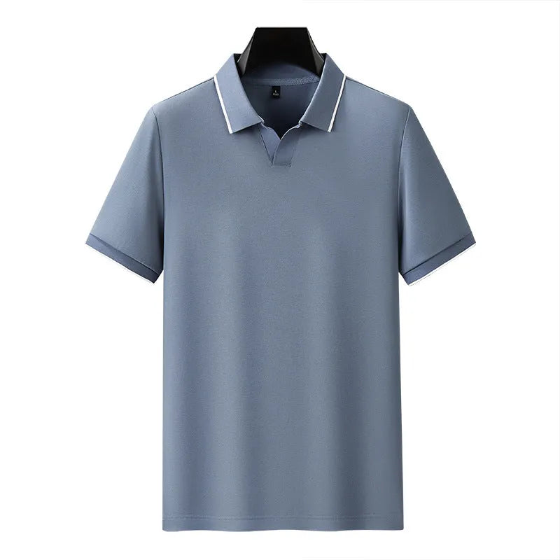 Short sleeve cotton blend polo shirt with a Mercerized lapel in a solid colour.