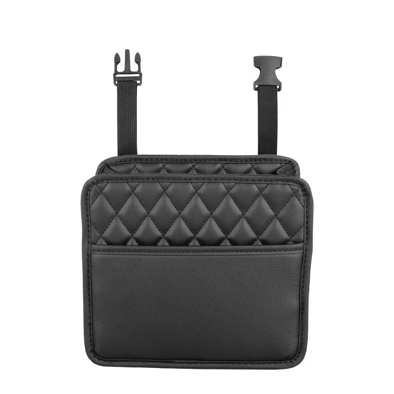 Leather car hanging storage bag measuring 25cm with black, pink, green, and white colour options