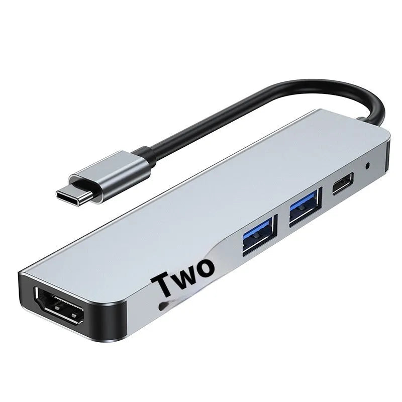 Portable 6-in-1 expansion dock with Type-C connector and compact 13.5cm cable length