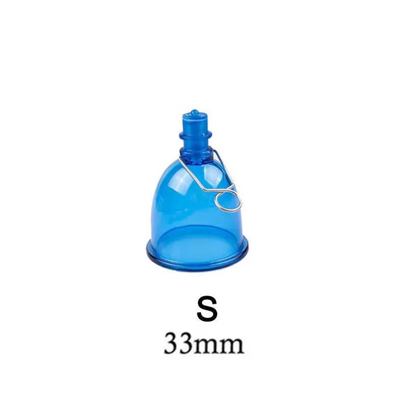 Blue silicone men's physical stretch exerciser cup showing three size options S, M, L