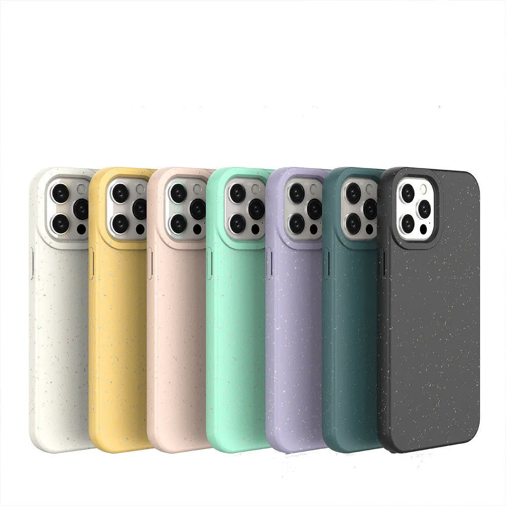 Degradable wheat straw composite phone case for iPhone models showing colour options