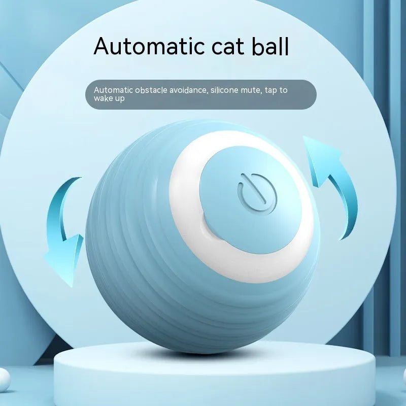 Blue automatic moving cat toy ball with rechargeable battery for indoor feline play