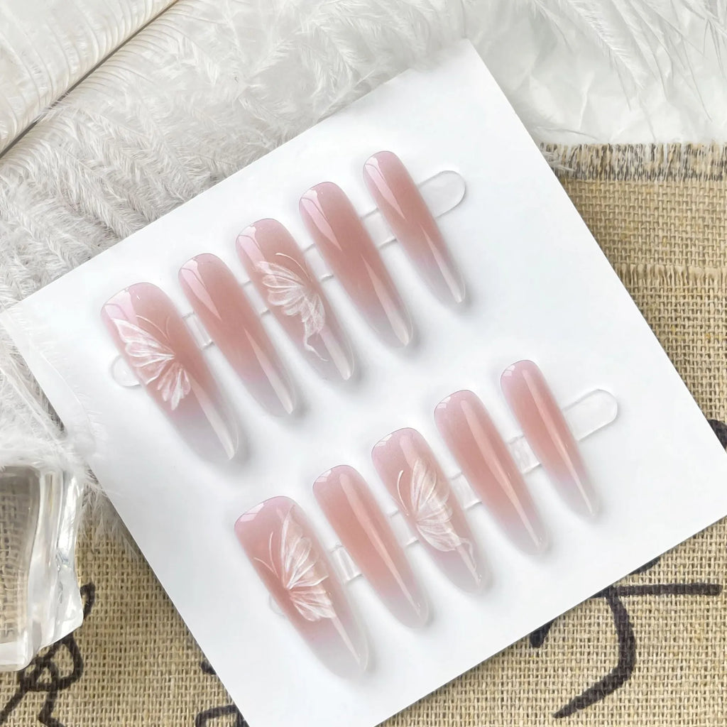 New Chinese style butterfly oval almond nail stickers in matte and glossy finish options