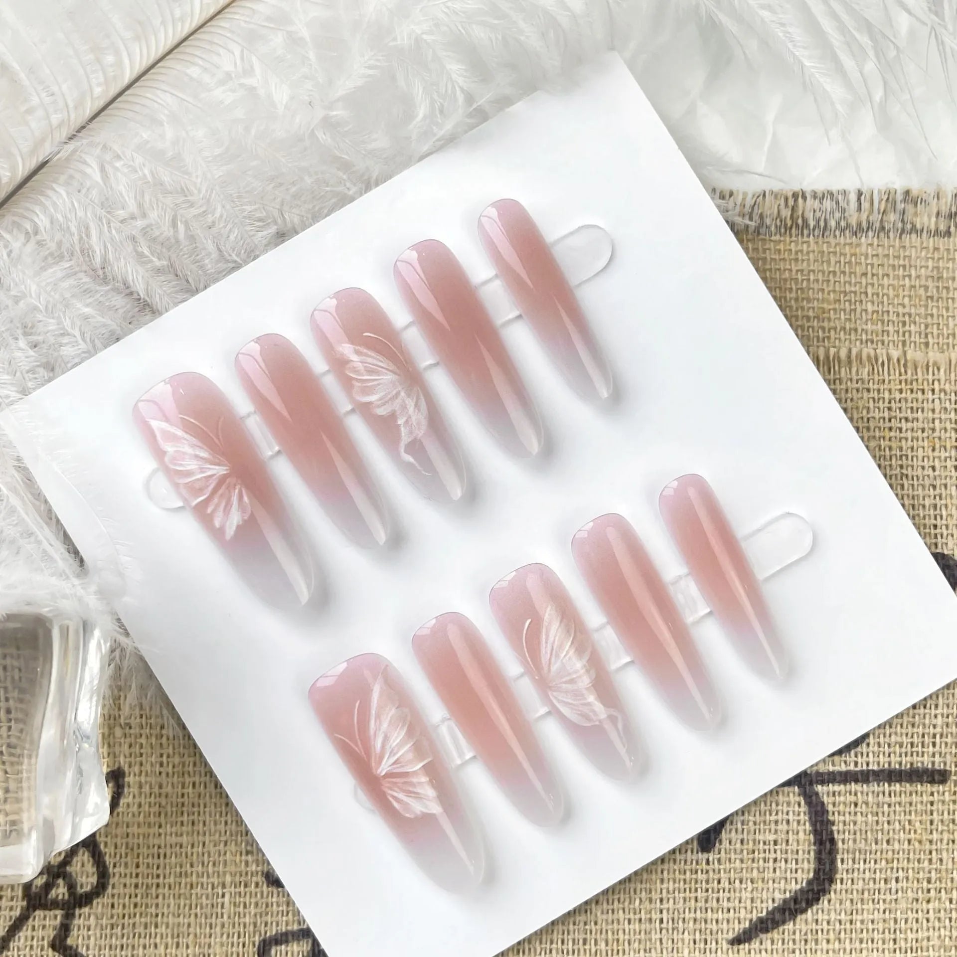 New Chinese style butterfly oval almond nail stickers in matte and glossy finish options