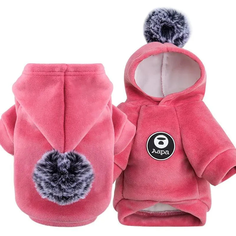 Blue fleece hooded coat for small dogs and cats winter warm outerwear