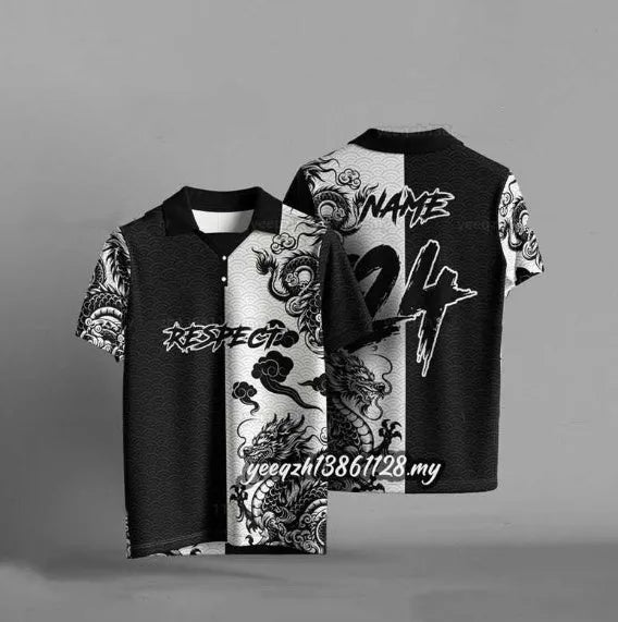 Black loose fit t-shirt with a textured 3D digital print on the front, showing short sleeves.